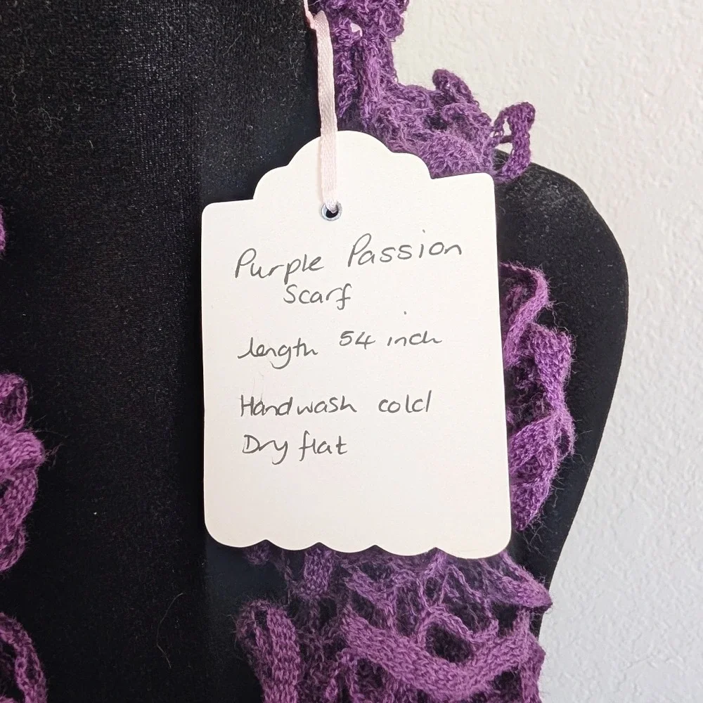 Handmade Y2K Whimsigoth Indie Sleaze Purple Crochet Ruffle Skinny Scarf
